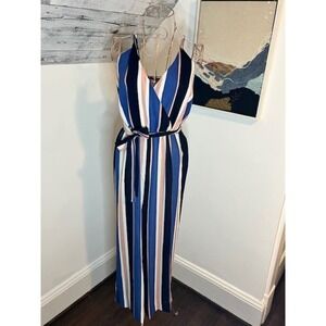 J for Justify Pink and Blue Striped Spaghetti Strap Jumpsuit Size M